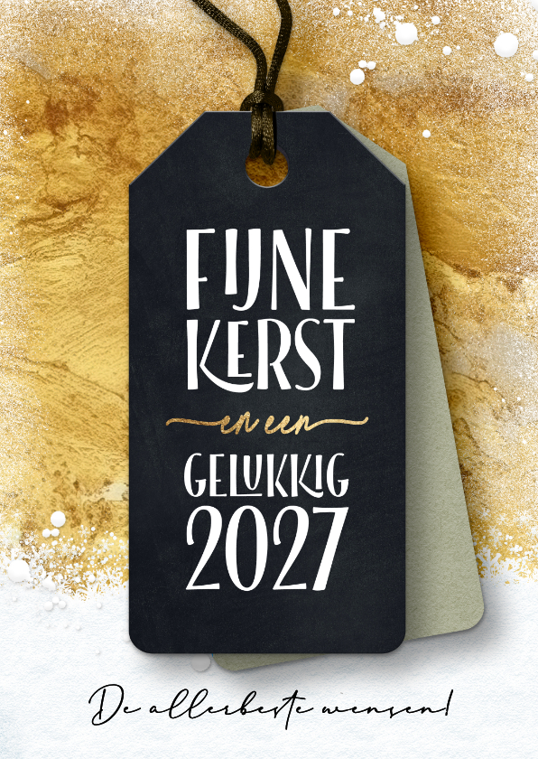 Kerstkaart label 2027 op goud en sneeuw - Kerstkaarten Kerstkaarten - Kerstkaart label 2027 op goud en sneeuw
