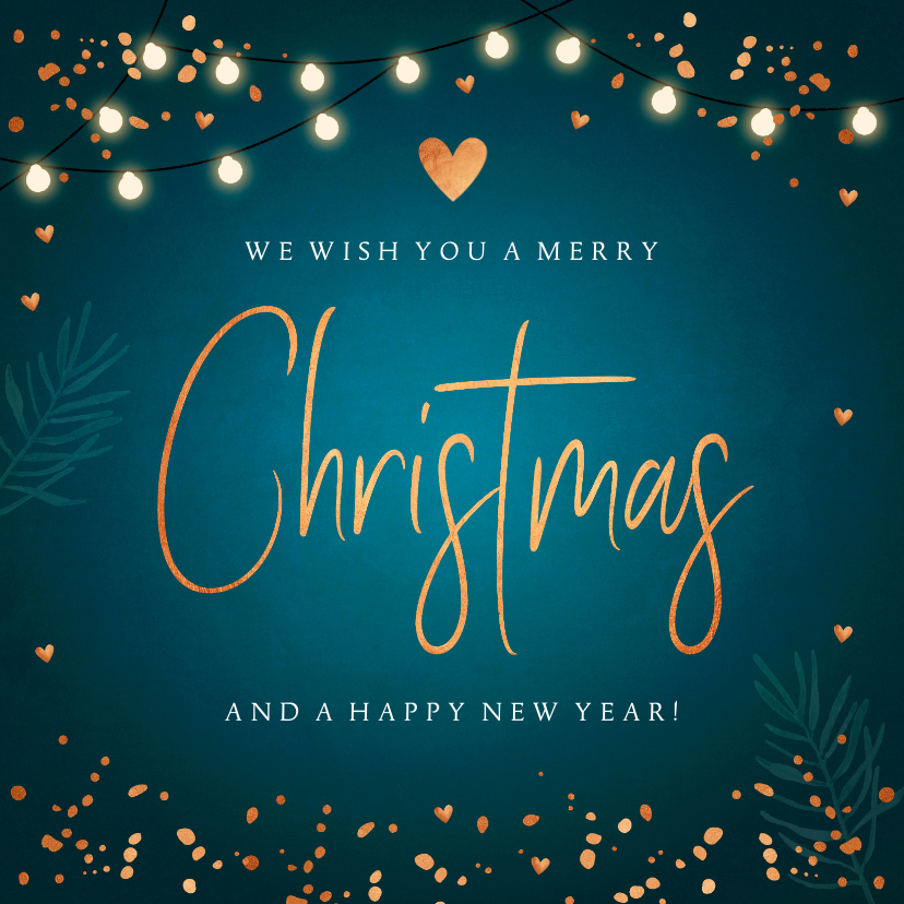Kerstkaart lampjes confetti typografie zeegroen - Kerstkaarten Kerstkaarten - Kerstkaart lampjes confetti typografie zeegroen