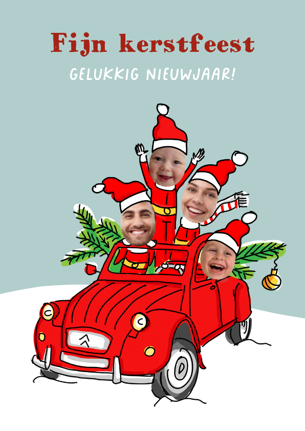 Kerstkaart lelijke eend met 4 foto's met kerstmutsen - Kerstkaarten Kerstkaarten - Kerstkaart lelijke eend met 4 foto's met kerstmutsen