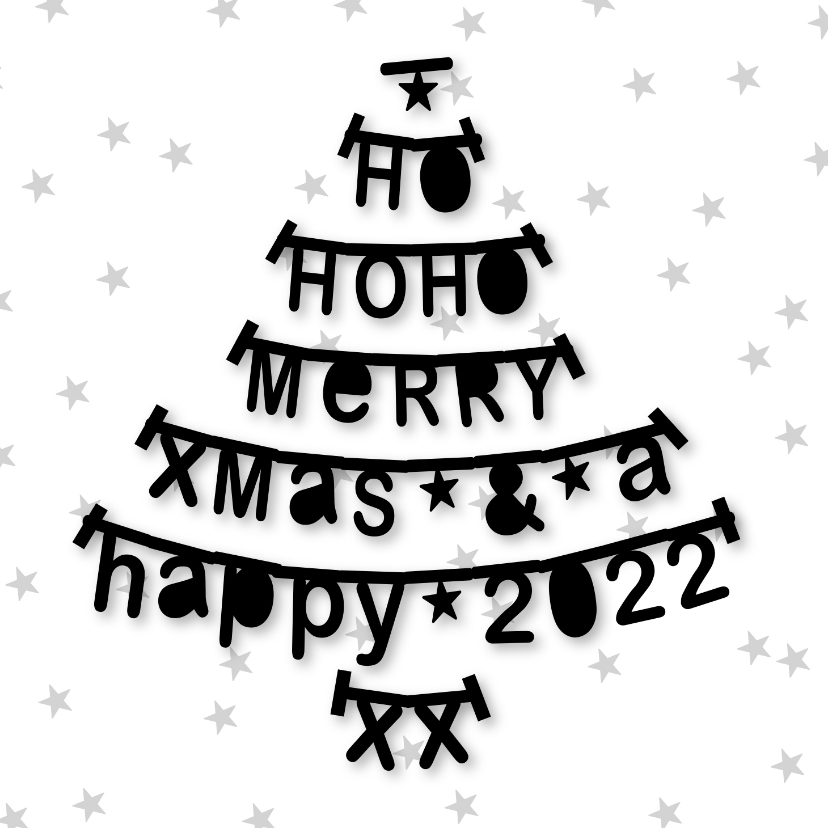 Kerstkaart letterslinger boom zwartwit - Kerstkaarten Kerstkaarten - Kerstkaart letterslinger boom zwartwit