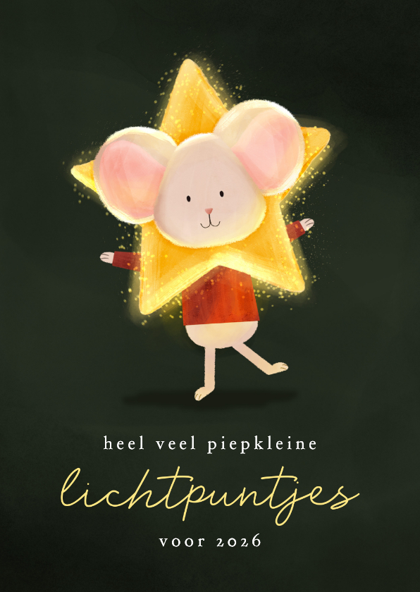 Kerstkaarten - Kerstkaart lichtpuntjes muisje met ster om z'n hoofd 
