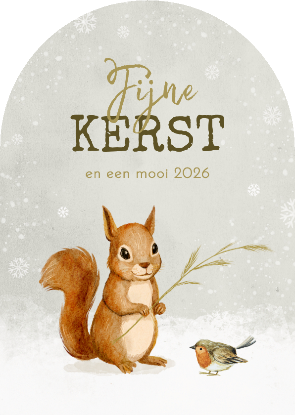 Kerstkaart lief schattig roodborstje eekhoorn sneeuw winter - Kerstkaarten Kerstkaarten - Kerstkaart lief schattig roodborstje eekhoorn sneeuw winter