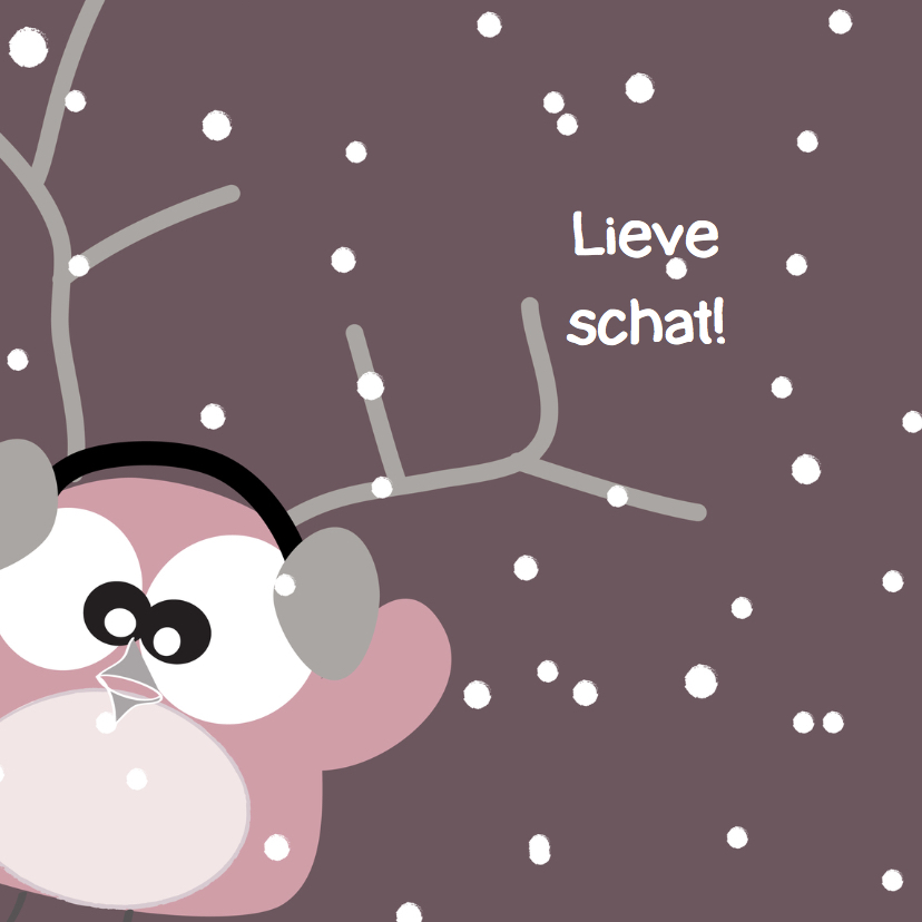 kerstkaart met lieve kerstuil en sneeuw - Kerstkaarten Kerstkaarten - kerstkaart met lieve kerstuil en sneeuw
