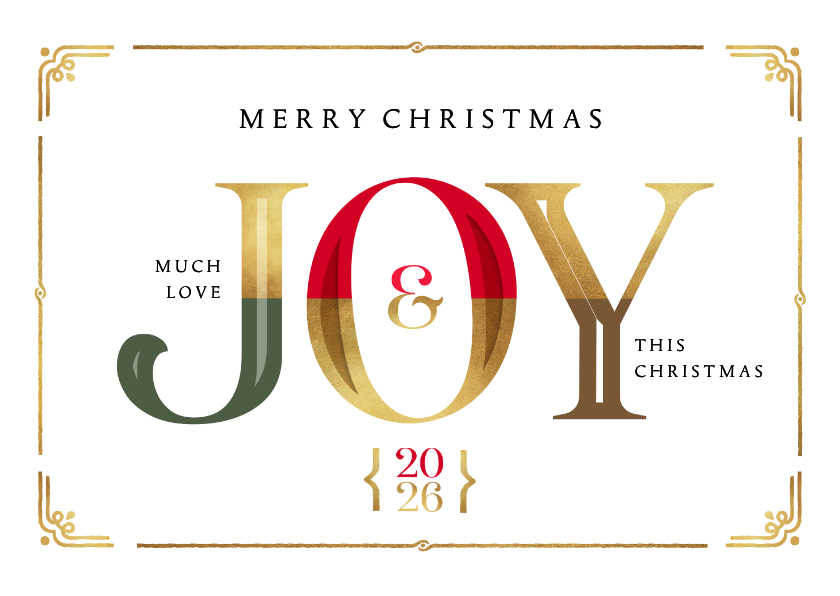 Kerstkaart liefdevol joy grafisch goud merry christmas - Kerstkaarten Kerstkaarten - Kerstkaart liefdevol joy grafisch goud merry christmas