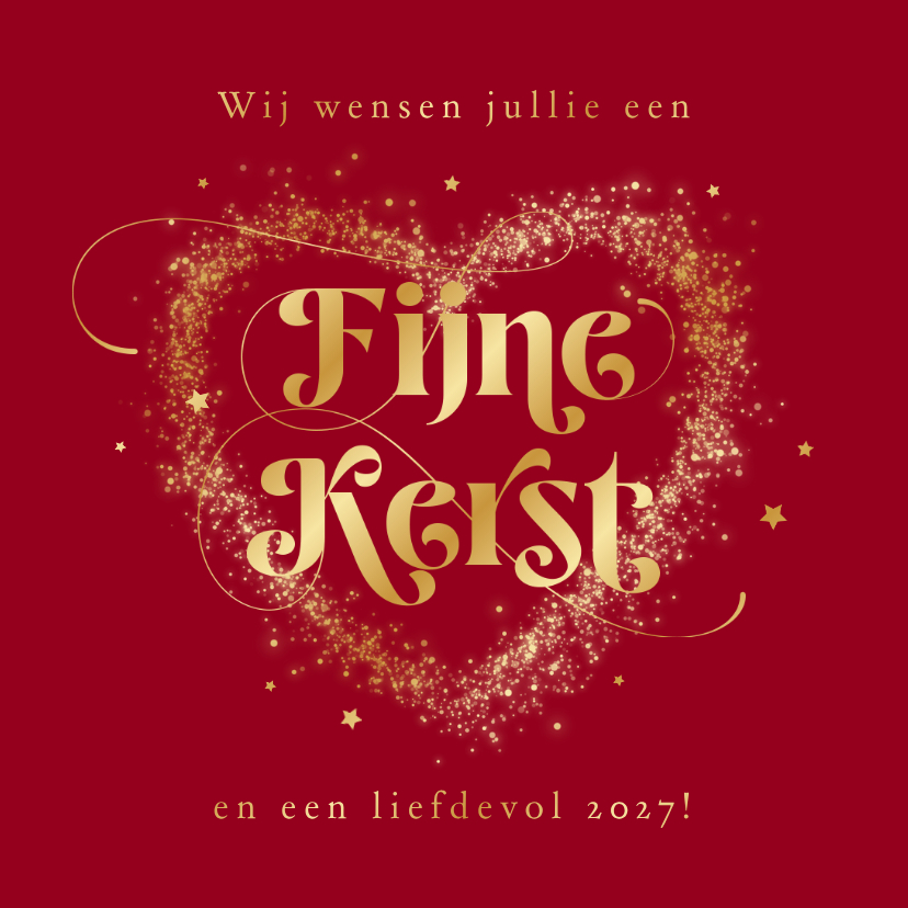 Kerstkaart liefdevol lichtjes hart fijne kerst goud rood - Kerstkaarten Kerstkaarten - Kerstkaart liefdevol lichtjes hart fijne kerst goud rood