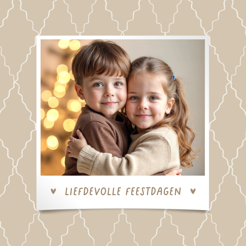Kerstkaarten - Kerstkaart liefdevolle feestdagen foto ruitjes patroon beige