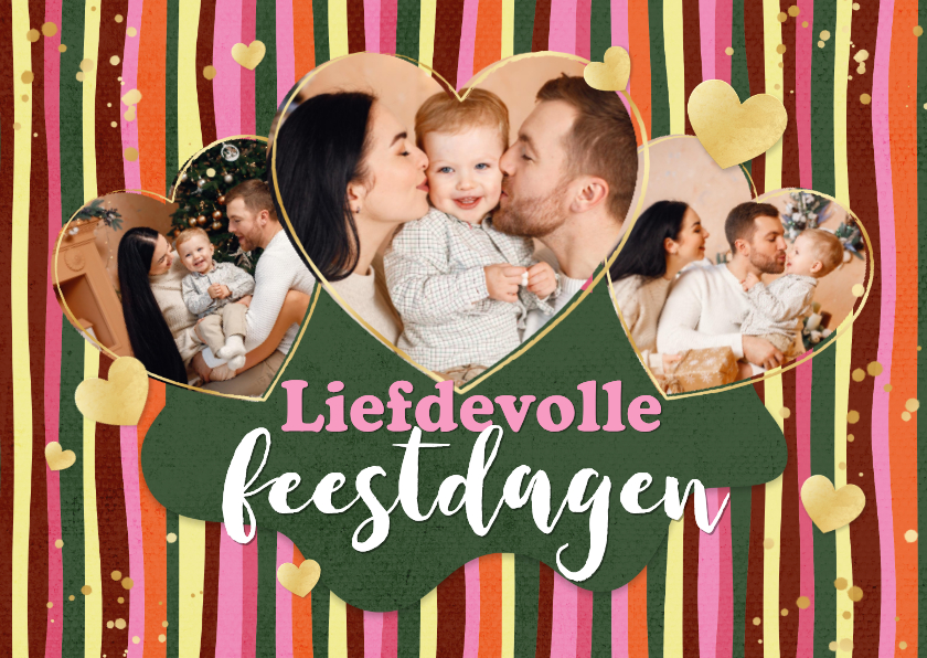 Kerstkaarten - Kerstkaart liefdevolle feestdagen hartjes streepjes foto's