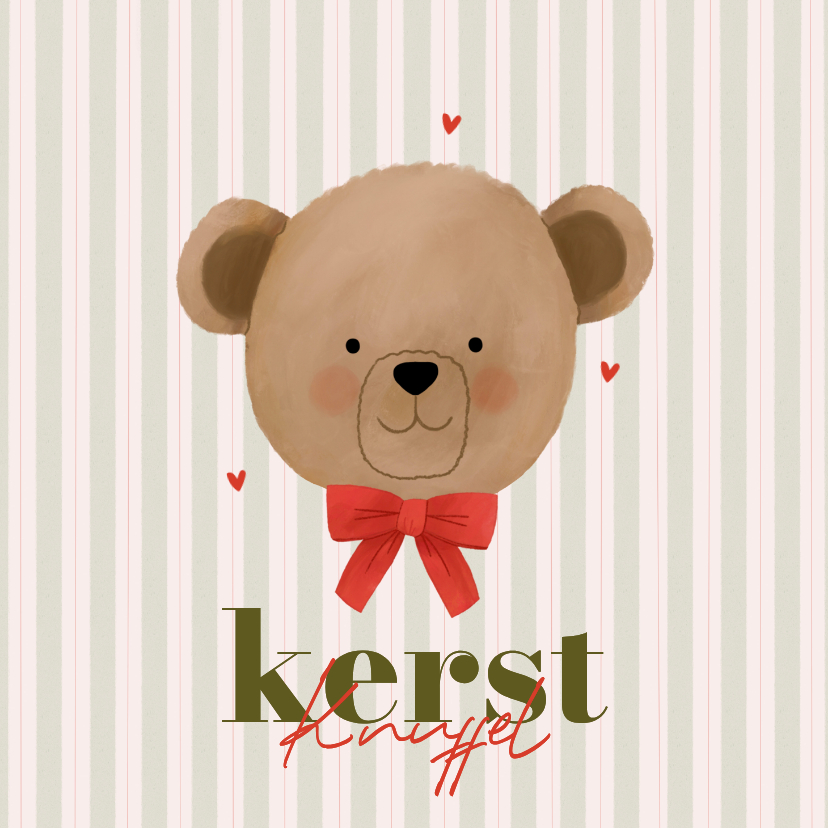 Kerstkaart lieve knuffelbeer met strik kerstknuffel - Kerstkaarten Kerstkaarten - Kerstkaart lieve knuffelbeer met strik kerstknuffel