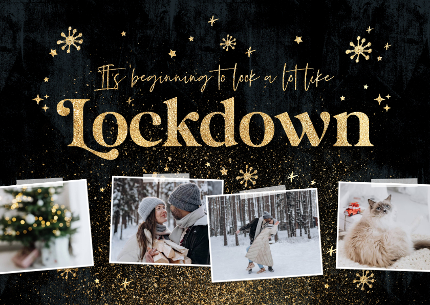 Kerstkaart 'Lockdown' goudlook sterren spetters fotocollage - Kerstkaarten Kerstkaarten - Kerstkaart 'Lockdown' goudlook sterren spetters fotocollage