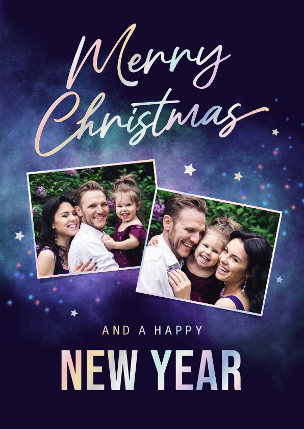 Kerstkaart magisch holografisch neon sterretjes sparkle foto - Kerstkaarten Kerstkaarten - Kerstkaart magisch holografisch neon sterretjes sparkle foto