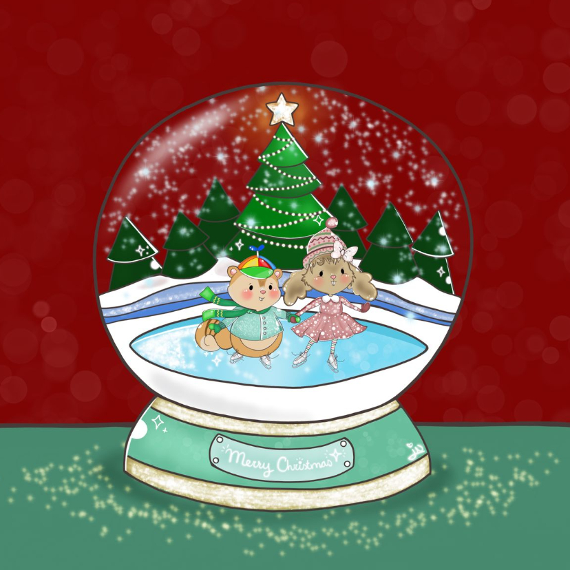 Kerstkaart Maple and Chestnut Snow Globe - Kerstkaarten Kerstkaarten - Kerstkaart Maple and Chestnut Snow Globe