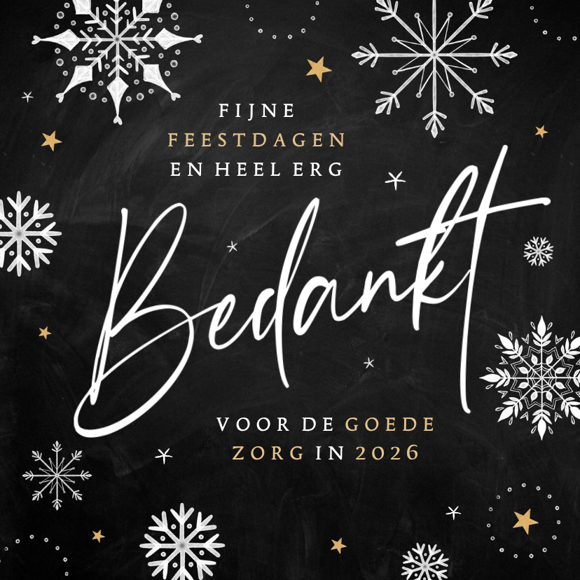 Kerstkaarten - Kerstkaart medewerkers bedankt sneeuw sterren