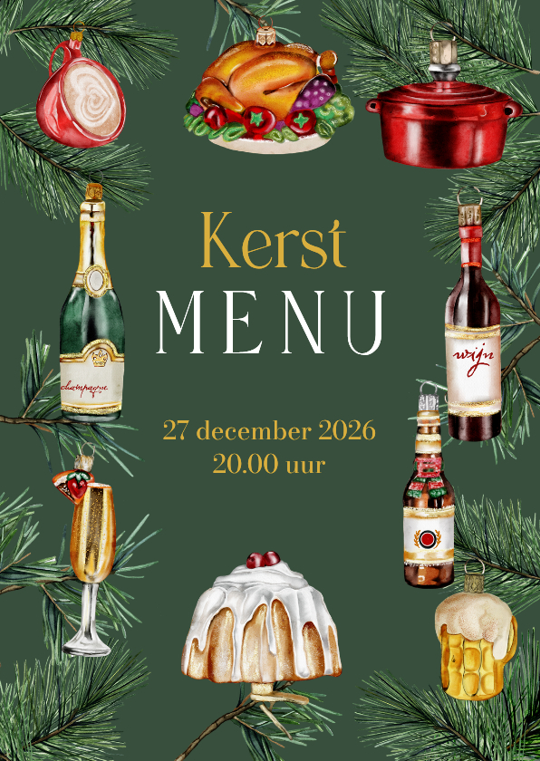Kerstkaart menu kerstbal food - Kerstkaarten Kerstkaarten - Kerstkaart menu kerstbal food