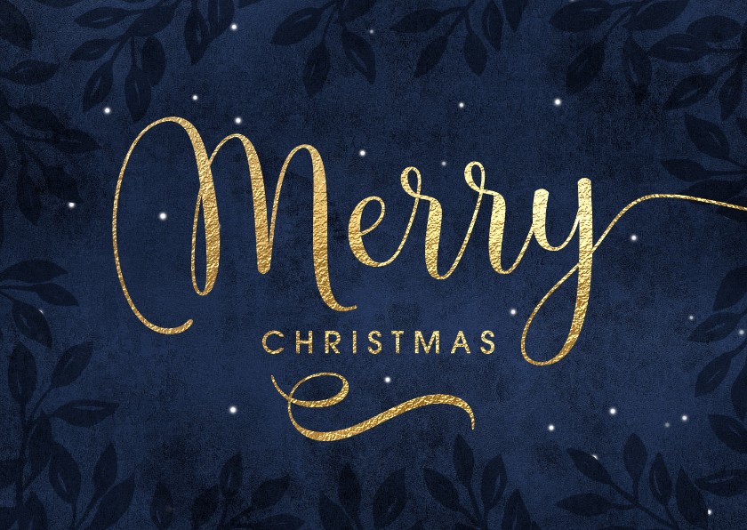Kerstkaart Merry Christmas goud blauw - Kerstkaarten Kerstkaarten - Kerstkaart Merry Christmas goud blauw