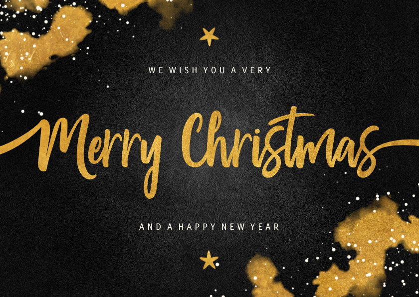 Kerstkaart Merry Christmas krijtbord met goud - Kerstkaarten Kerstkaarten - Kerstkaart Merry Christmas krijtbord met goud