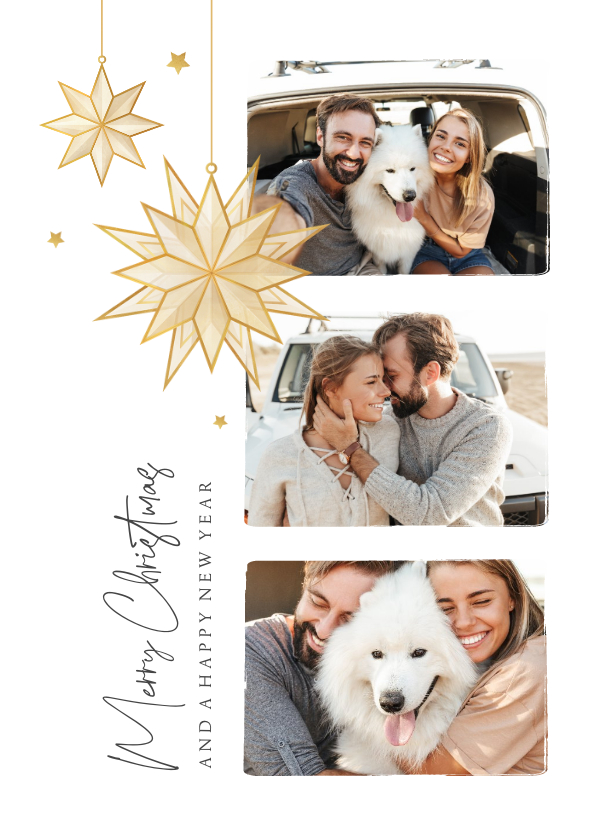 Kerstkaart merry christmas new year sterren goud fotocollage - Kerstkaarten Kerstkaarten - Kerstkaart merry christmas new year sterren goud fotocollage