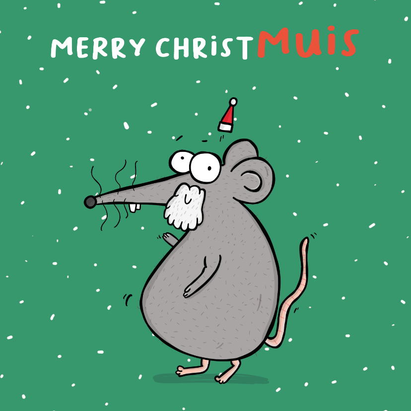 Kerstkaarten - Kerstkaart Merry Christmuis met muts