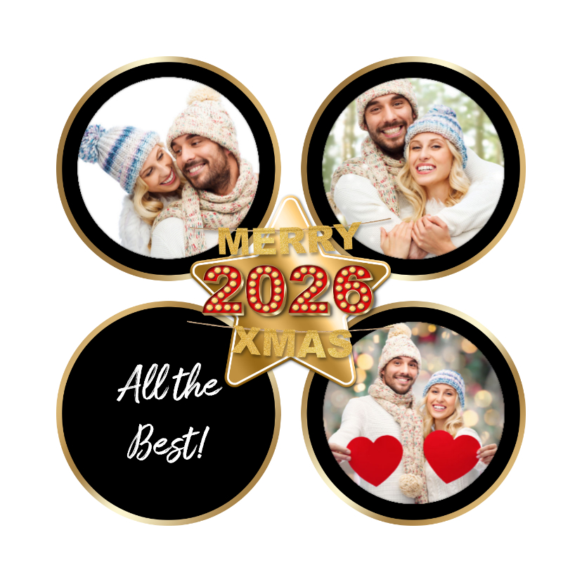 Kerstkaarten - Kerstkaart met 3 fotolijstjes rond 