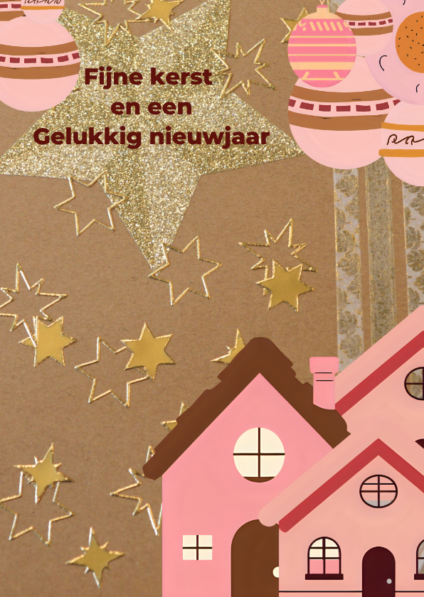 Kerstkaart met 3 kersthuisjes - Kerstkaarten Kerstkaarten - Kerstkaart met 3 kersthuisjes