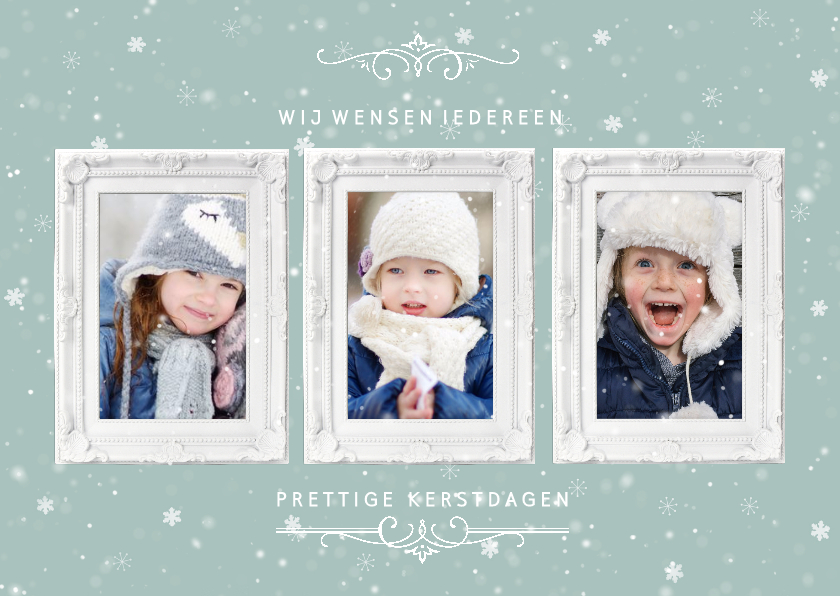 Kerstkaart met 3 klassieke witte fotolijstjes - Kerstkaarten Kerstkaarten - Kerstkaart met 3 klassieke witte fotolijstjes