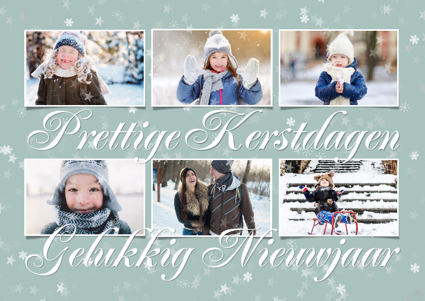 Kerstkaart met 6 foto's op een zachte achtergrond en sterren - Kerstkaarten Kerstkaarten - Kerstkaart met 6 foto's op een zachte achtergrond en sterren