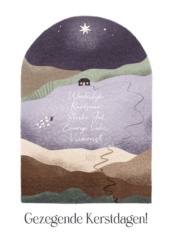 Kerstkaart met bijbeltekst en landschap met herder en stal - Kerstkaarten Kerstkaarten - Kerstkaart met bijbeltekst en landschap met herder en stal