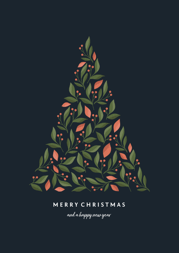 Kerstkaart met botanische kerstboom donker - Kerstkaarten Kerstkaarten - Kerstkaart met botanische kerstboom donker