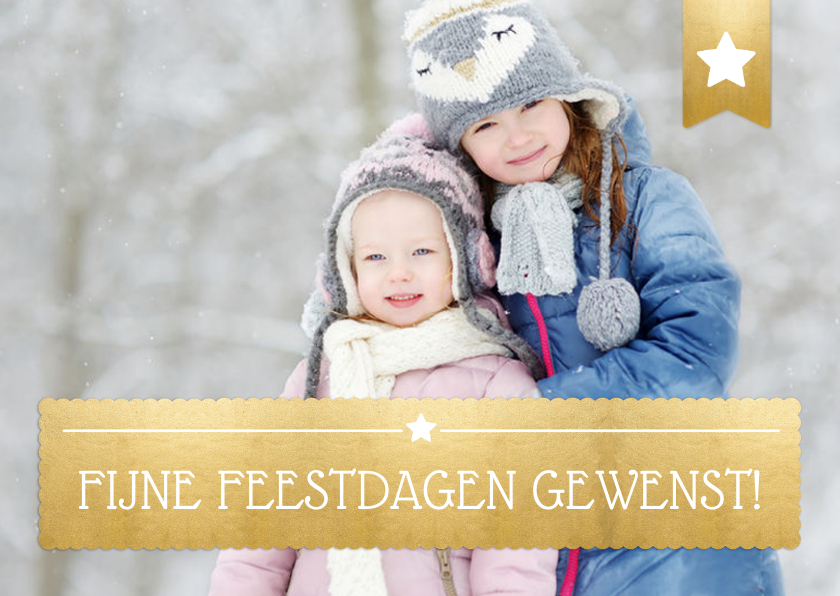 Kerstkaart met een eigen foto en een gouden vlak met letters - Kerstkaarten Kerstkaarten - Kerstkaart met een eigen foto en een gouden vlak met letters