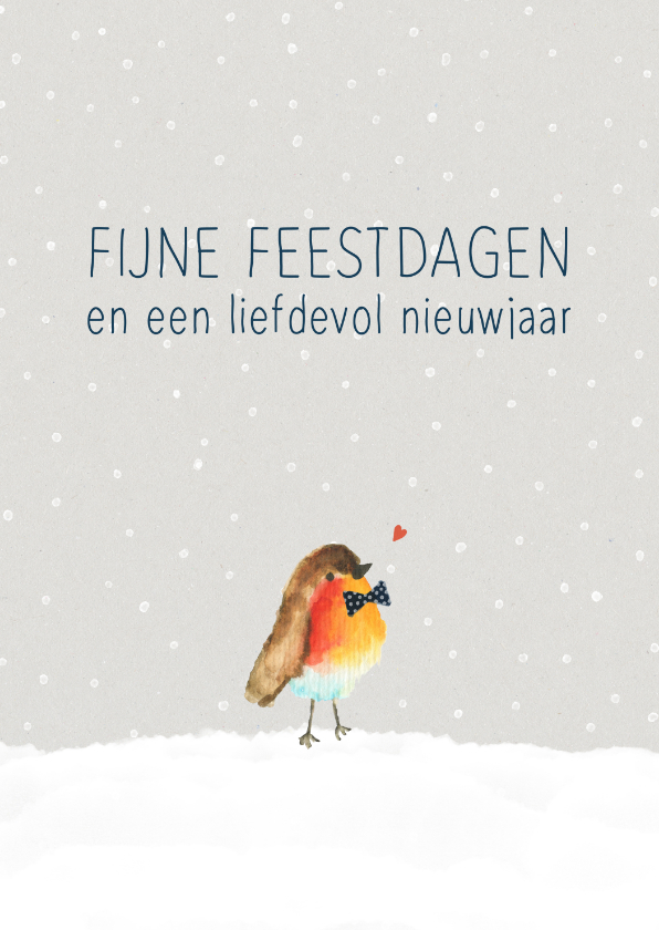 Kerstkaart met een feestelijk roodborstje en sneeuw - Kerstkaarten Kerstkaarten - Kerstkaart met een feestelijk roodborstje en sneeuw
