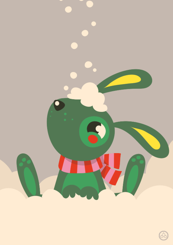 Kerstkaart met een illustratie van een konijn in de sneeuw - Kerstkaarten Kerstkaarten - Kerstkaart met een illustratie van een konijn in de sneeuw