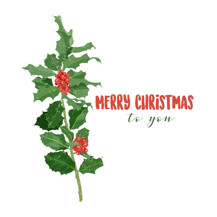 Kerstkaart met een illustratie van hulst - Kerstkaarten Kerstkaarten - Kerstkaart met een illustratie van hulst
