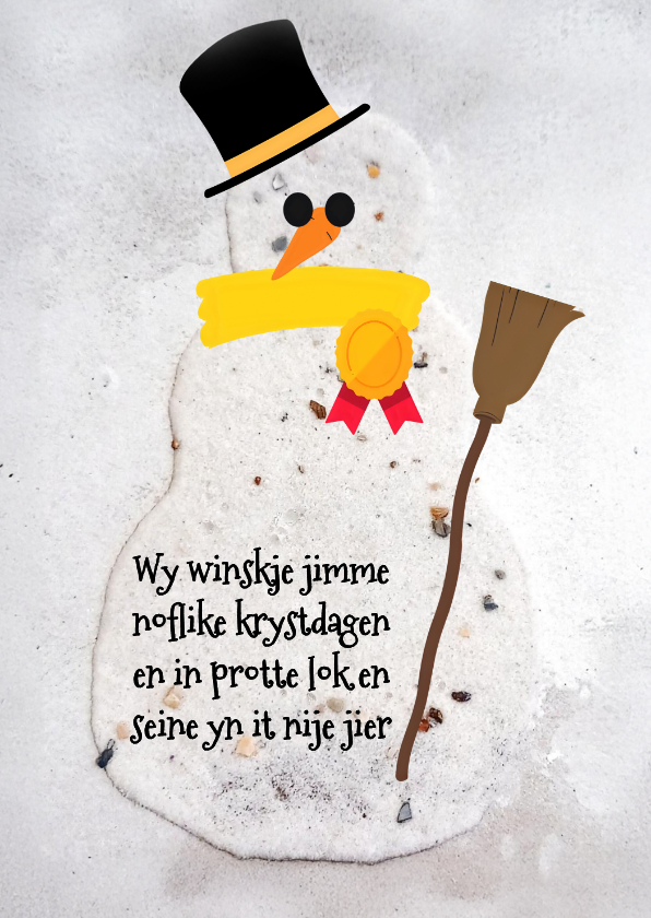 Kerstkaarten - Kerstkaart met een sneeuwpop met friese tekst