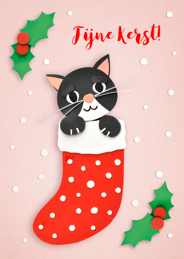 Kerstkaart met een zwarte kat - Kerstkaarten Kerstkaarten - Kerstkaart met een zwarte kat