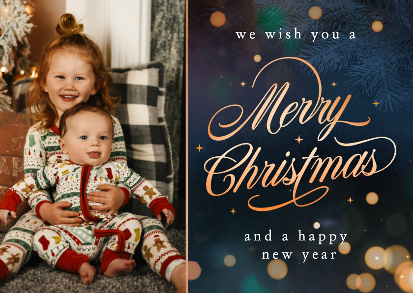 Kerstkaart met eigen foto - donkerblauw met lampjes - Kerstkaarten Kerstkaarten - Kerstkaart met eigen foto - donkerblauw met lampjes
