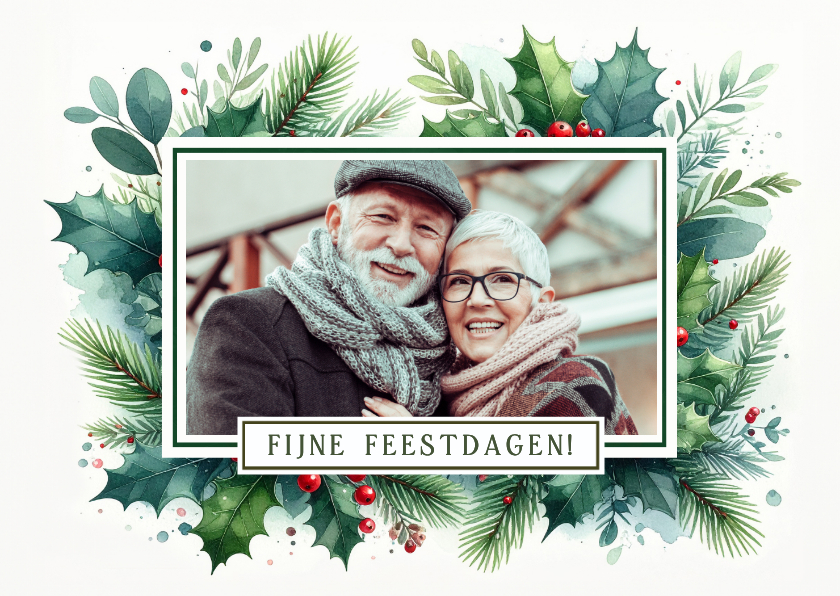 Kerstkaarten - Kerstkaart met eigen mooie foto kersttakjes en hulst