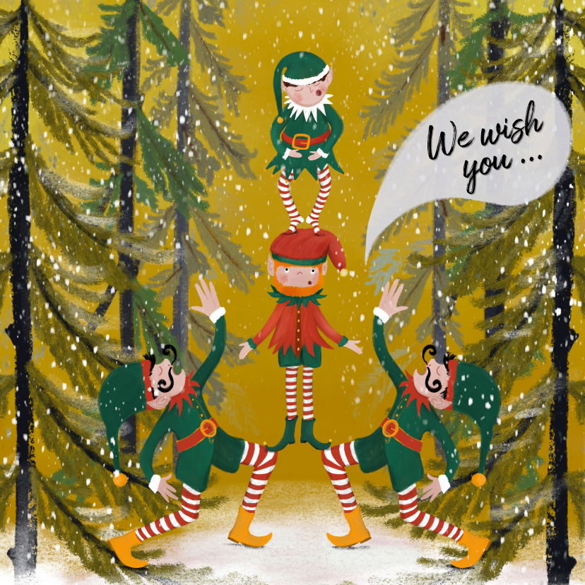 Kerstkaart met elfjes - Kerstkaarten Kerstkaarten - Kerstkaart met elfjes