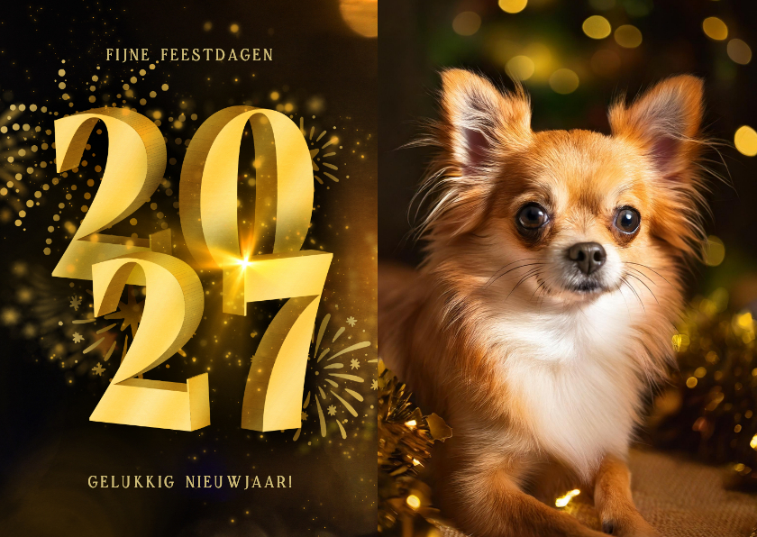 Kerstkaarten - Kerstkaart met foto 2027 3D en vuurwerk