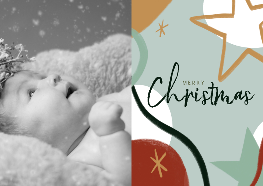 Kerstkaart met foto en abstracte illustratie en ster - Kerstkaarten Kerstkaarten - Kerstkaart met foto en abstracte illustratie en ster