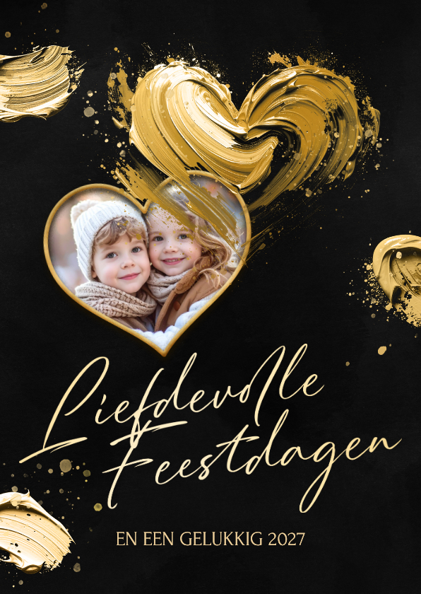 Kerstkaarten - Kerstkaart met foto en geschilderd hart liefdevolle kerst