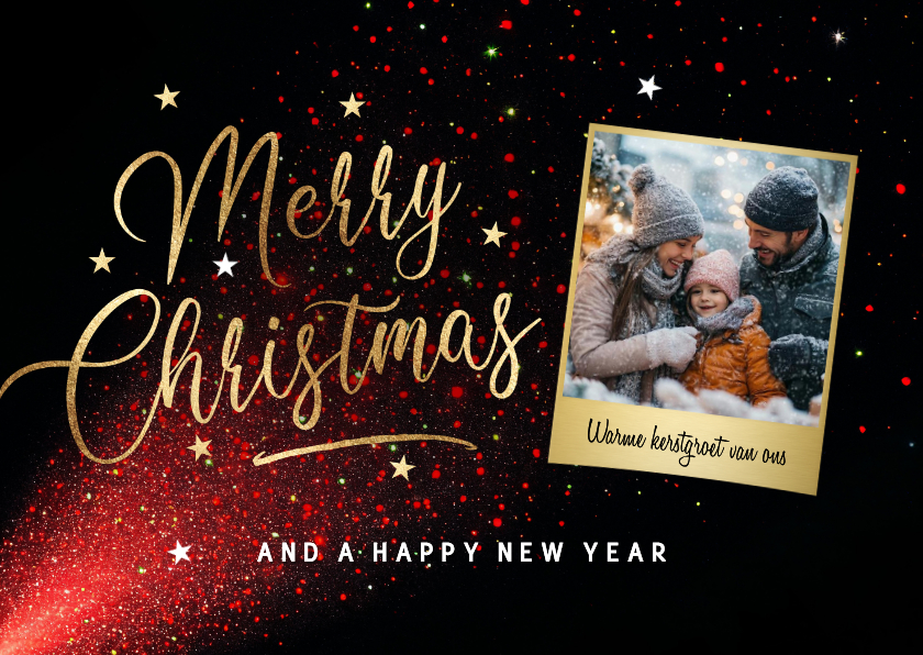 Kerstkaart met foto en gouden 'Merry Christmas' - Kerstkaarten Kerstkaarten - Kerstkaart met foto en gouden 'Merry Christmas'