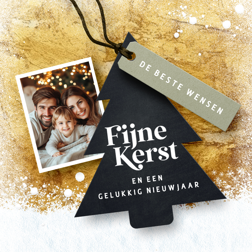Kerstkaarten - Kerstkaart met foto en kerstboom label design