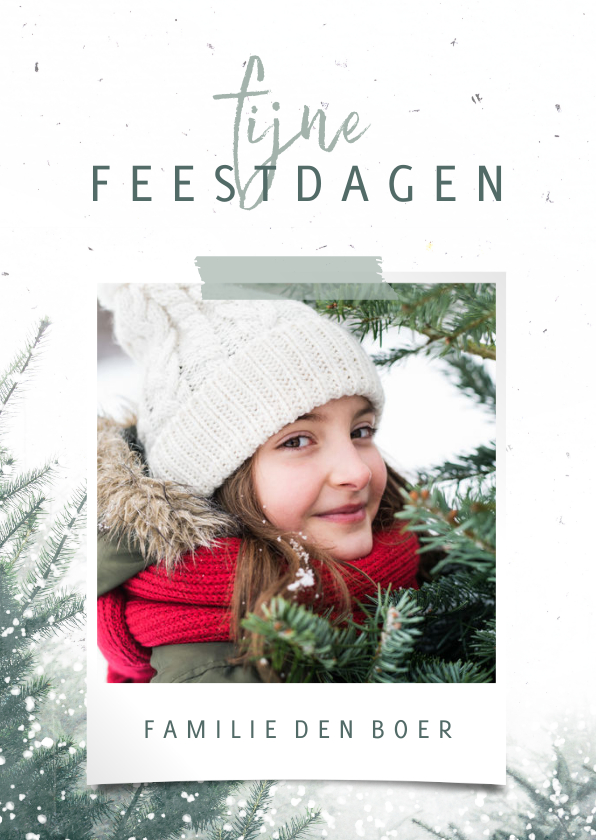 Kerstkaart met foto, kerstbomen en sneeuw - Kerstkaarten Kerstkaarten - Kerstkaart met foto, kerstbomen en sneeuw
