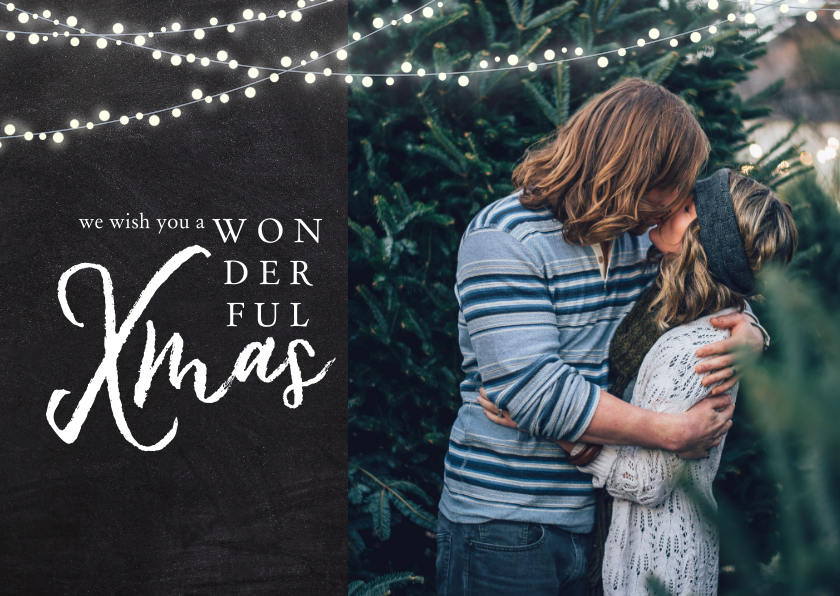 Kerstkaart met foto, lampjes en 'wonderful XMAS' - Kerstkaarten Kerstkaarten - Kerstkaart met foto, lampjes en 'wonderful XMAS'