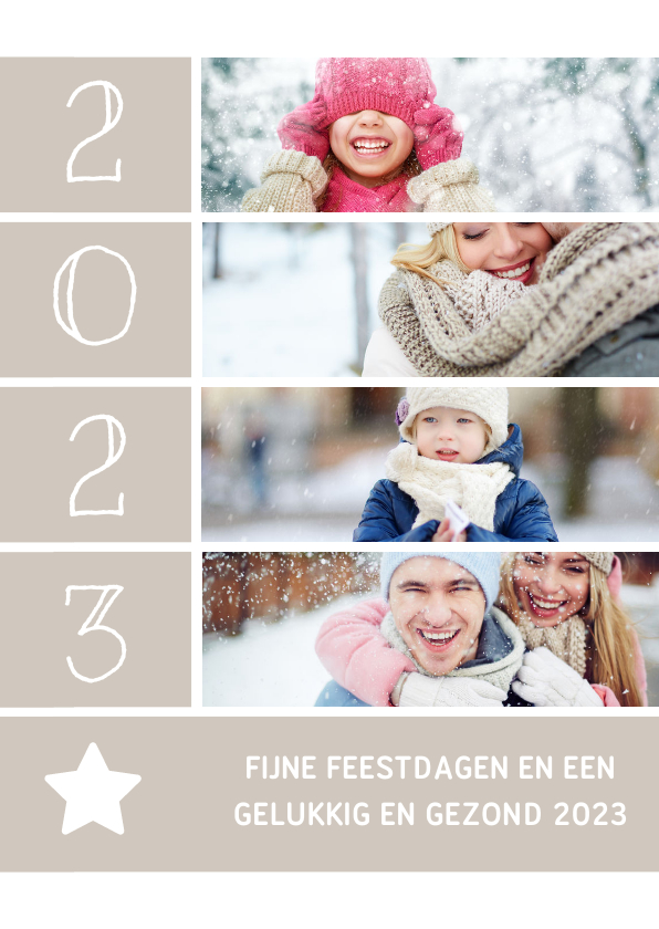 Kerstkaart met foto's, ster en jaartal - Kerstkaarten Kerstkaarten - Kerstkaart met foto's, ster en jaartal