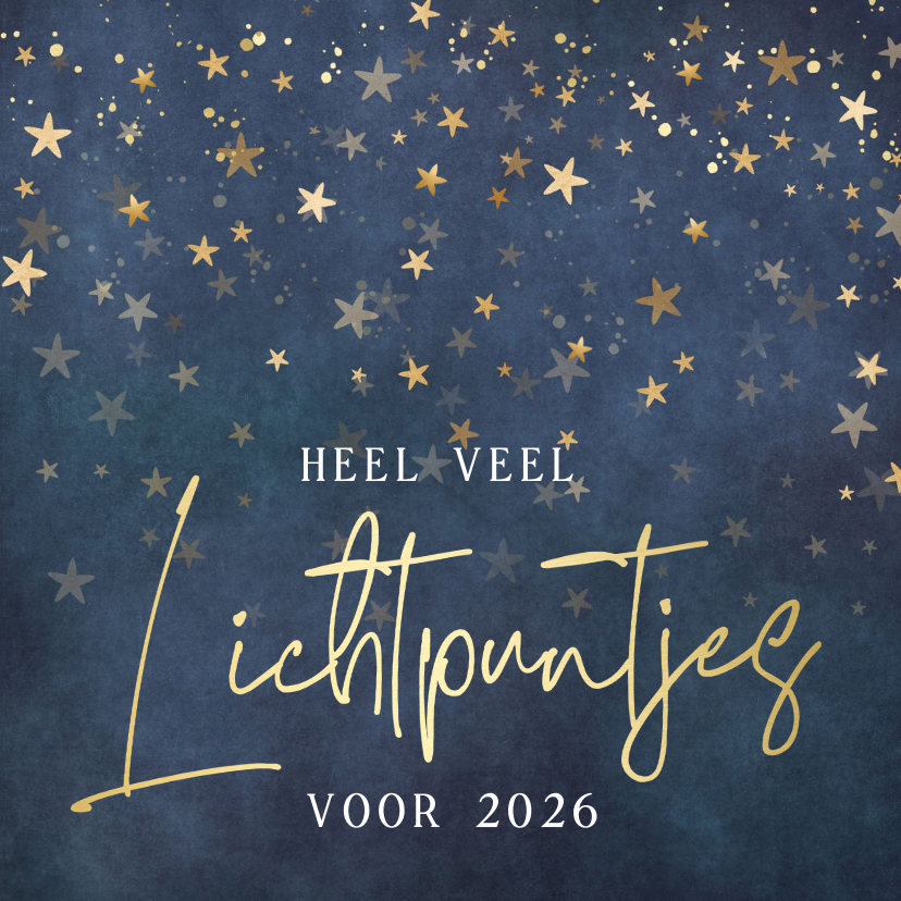 Kerstkaarten - Kerstkaart met gouden sterren veel lichtpuntjes voor 2027