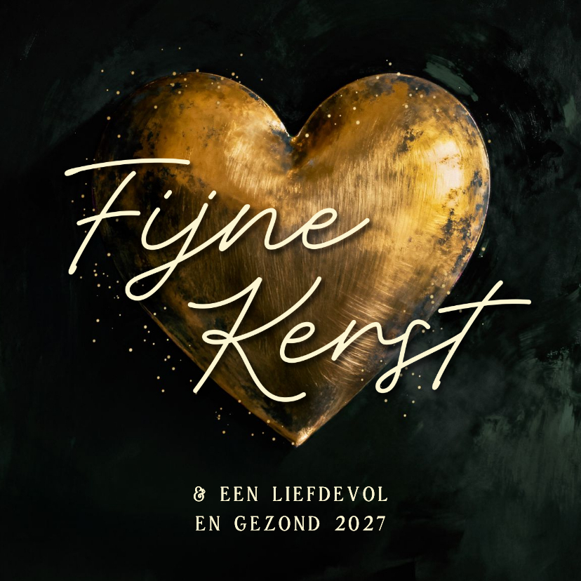 Kerstkaarten - Kerstkaart met groot gouden hart groen fijne kerst