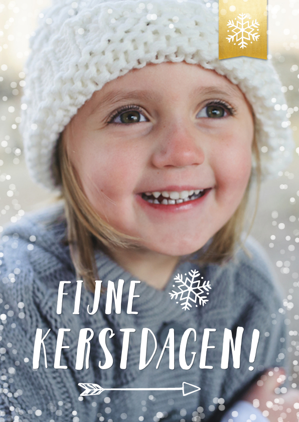 Kerstkaart met grote eigen foto en witte sneeuw rand & label - Kerstkaarten Kerstkaarten - Kerstkaart met grote eigen foto en witte sneeuw rand & label