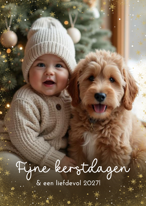 Kerstkaart met grote eigen foto kerstdagen sterrenkader - Kerstkaarten Kerstkaarten - Kerstkaart met grote eigen foto kerstdagen sterrenkader