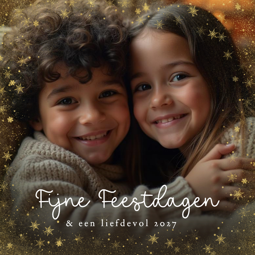 Kerstkaart met grote foto gouden kader en fijne feestdagen - Kerstkaarten Kerstkaarten - Kerstkaart met grote foto gouden kader en fijne feestdagen