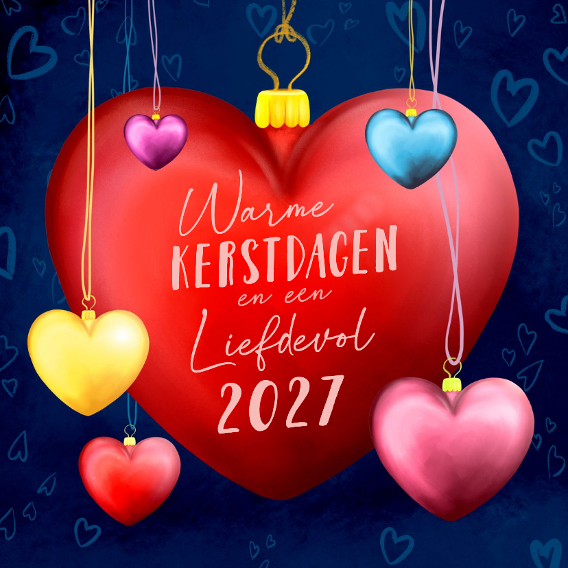 Kerstkaart met hart kerstballen - Kerstkaarten Kerstkaarten - Kerstkaart met hart kerstballen
